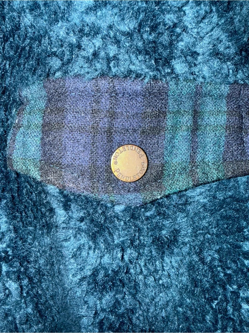Pendleton Blue Sherpa Zip Jacket with Plaid Trim